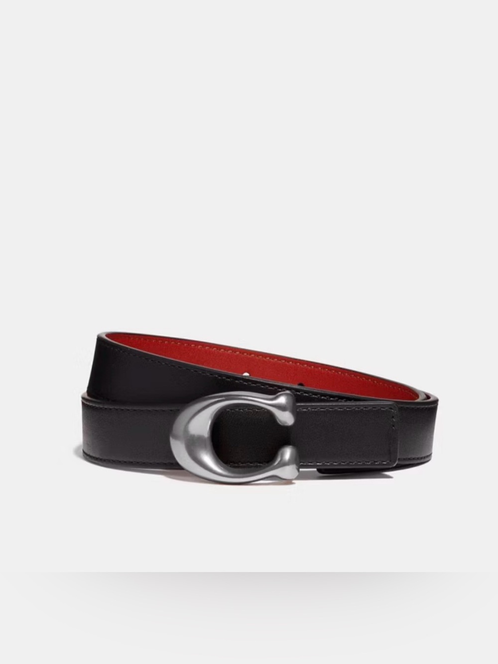 Coach C Hardware Reversible Belt 25 Mm Leather Black Red Nickel Small S 78176